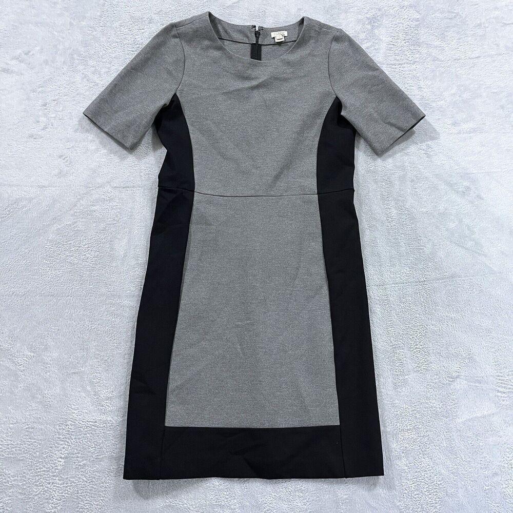 J.CREW Sheath Midi Dress Womens 4 Career Gray Black Stretch Crew Neck